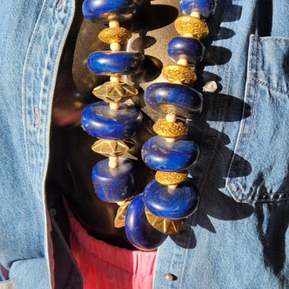 Blue, Goldtone and White Multi Use Piece-Home Decor or Necklace - Picture 6 of 16